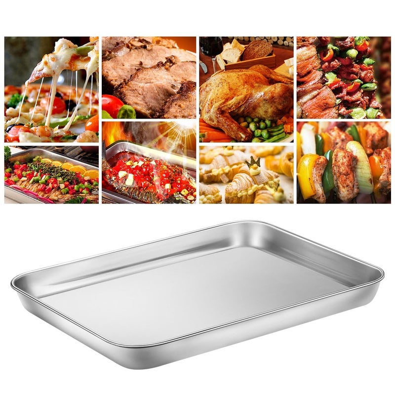 Yododo Baking & Cookie Sheets Set of 4, Yododo Stainless Steel Compact Toaster Oven Pan Tray Ovenware Professional, Size 10.23 x 8.26 x 1 inch, Heavy Duty, Deep Edge, Superior Mirror Finish, Dishwasher Safe - Image 5